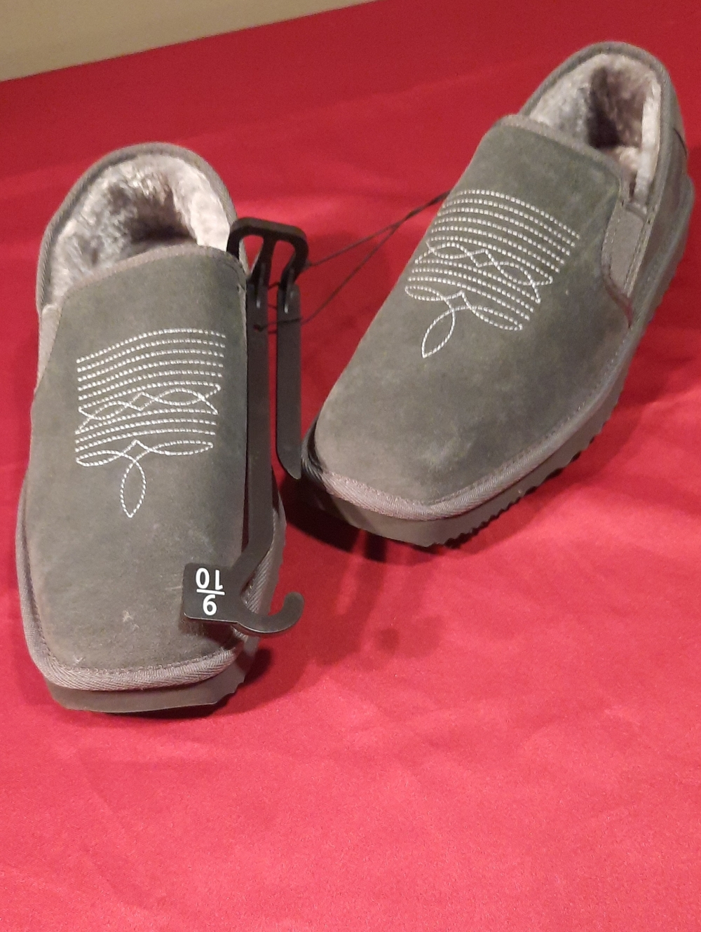 George Western GREY Suede Slip-On Shoes w/ Faux Shearling Indoor/ Outdoor Wear